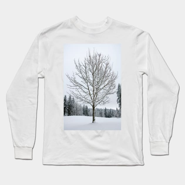 Lone Snow Covered Tree Long Sleeve T-Shirt by KirtTisdale